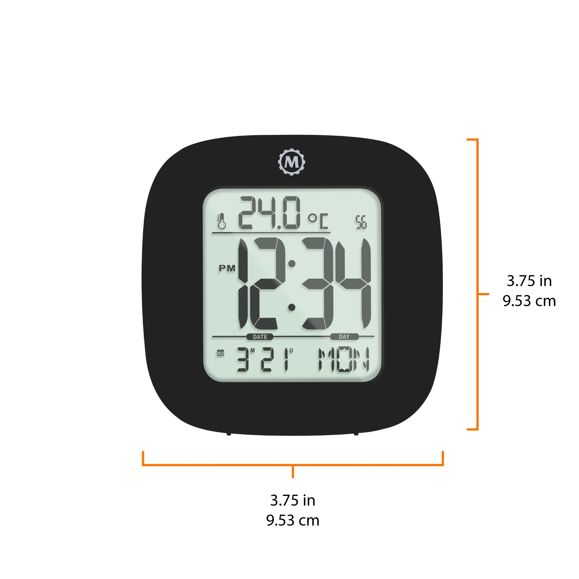 Compact Alarm Clock with Temperature and Date - Black