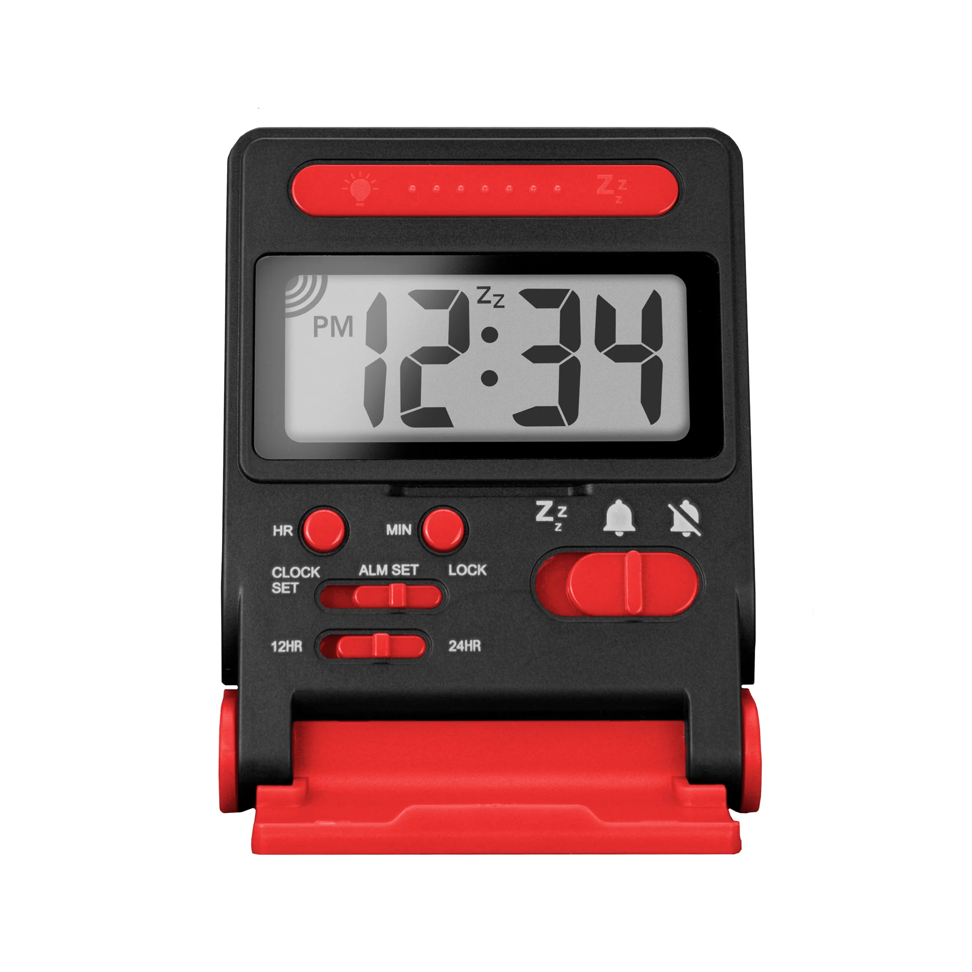Compact Travel Alarm Clock with Built-In Phone Stand