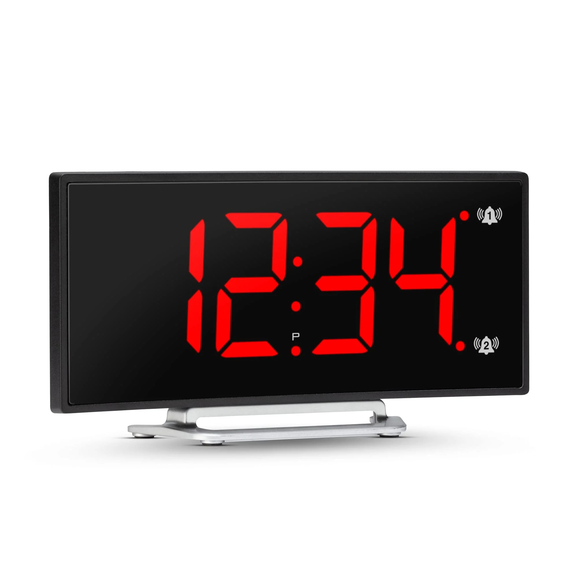 Curved Display LED Clock(Black/Red) with Dual Alarm and USB Charging Port