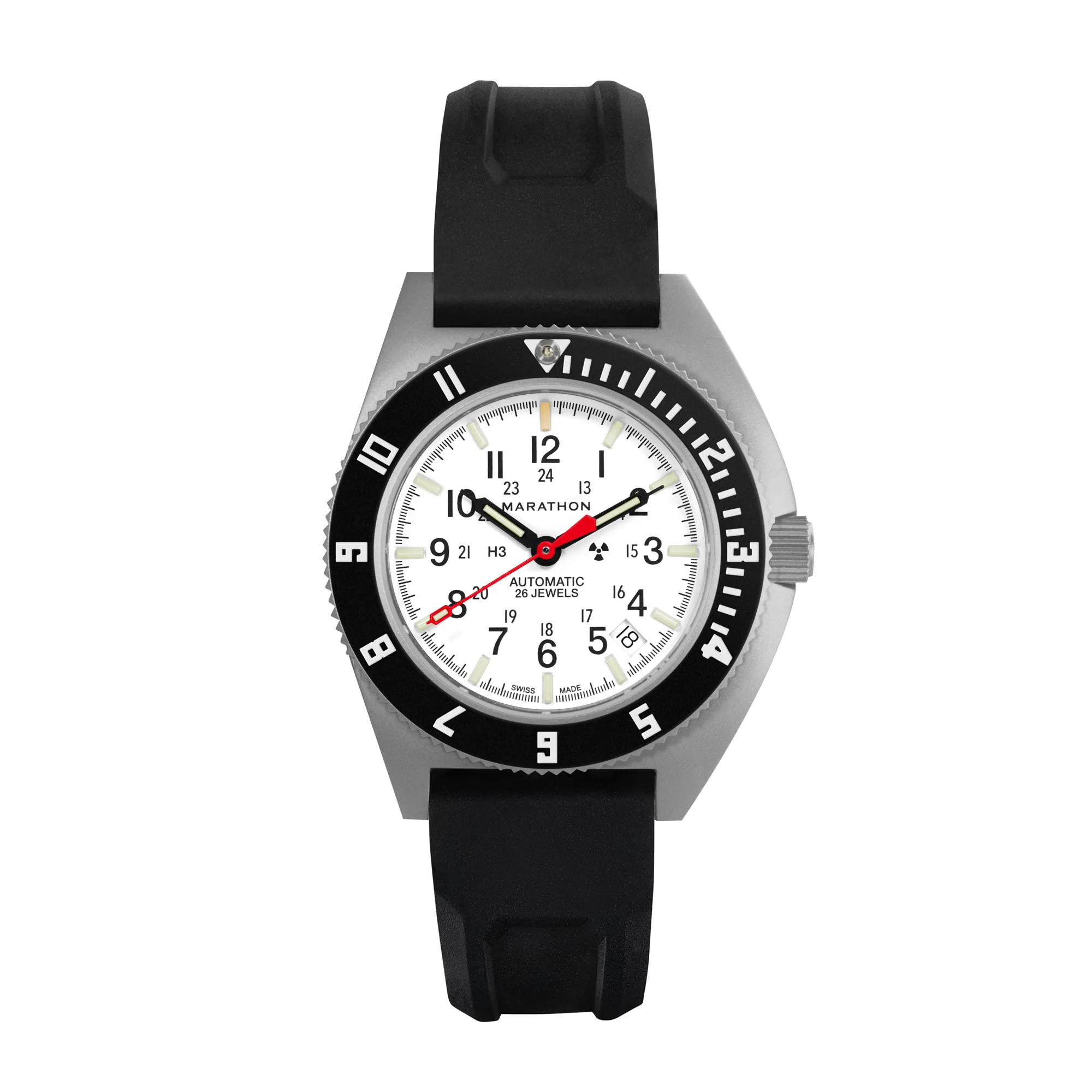 41mm Arctic Steel Navigator w/ Date Automatic (Arctic SSNAV-D Auto) on Black 3-Piece Rubber Strap Kit