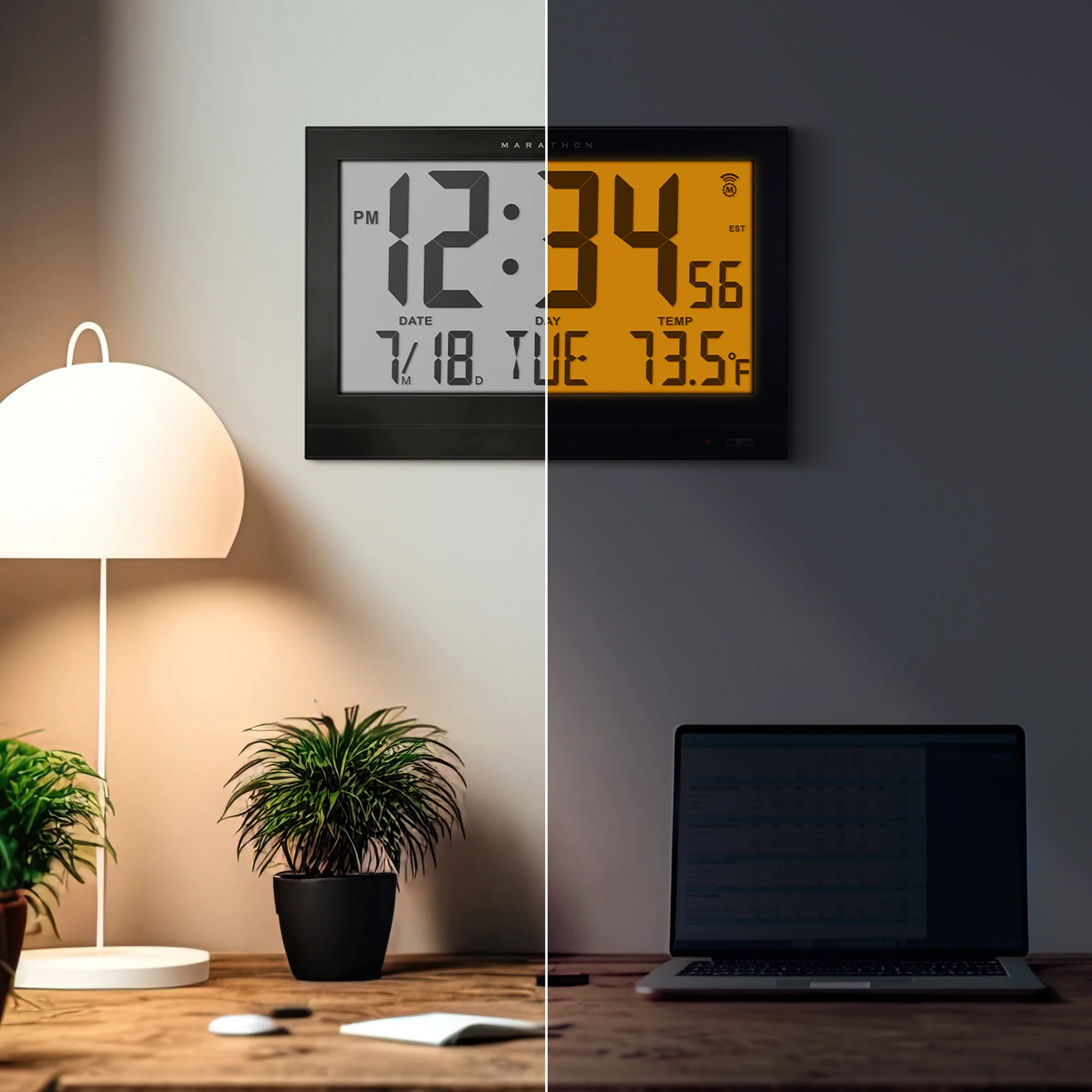 Jumbo Self-Setting Wall Clock with Auto Backlight and Power Adapter