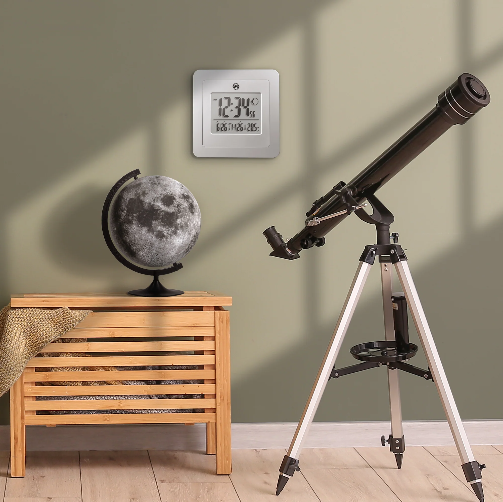 Marathon BASICS Digital Wall Clock with Moon Phase