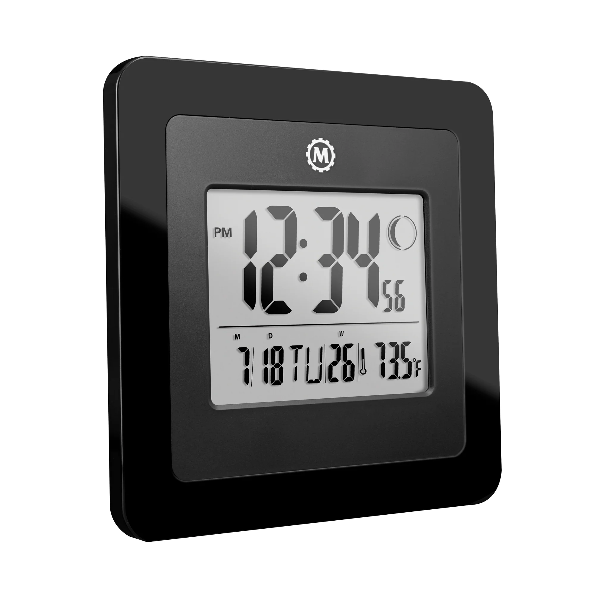 Marathon BASICS Digital Wall Clock with Moon Phase - Black