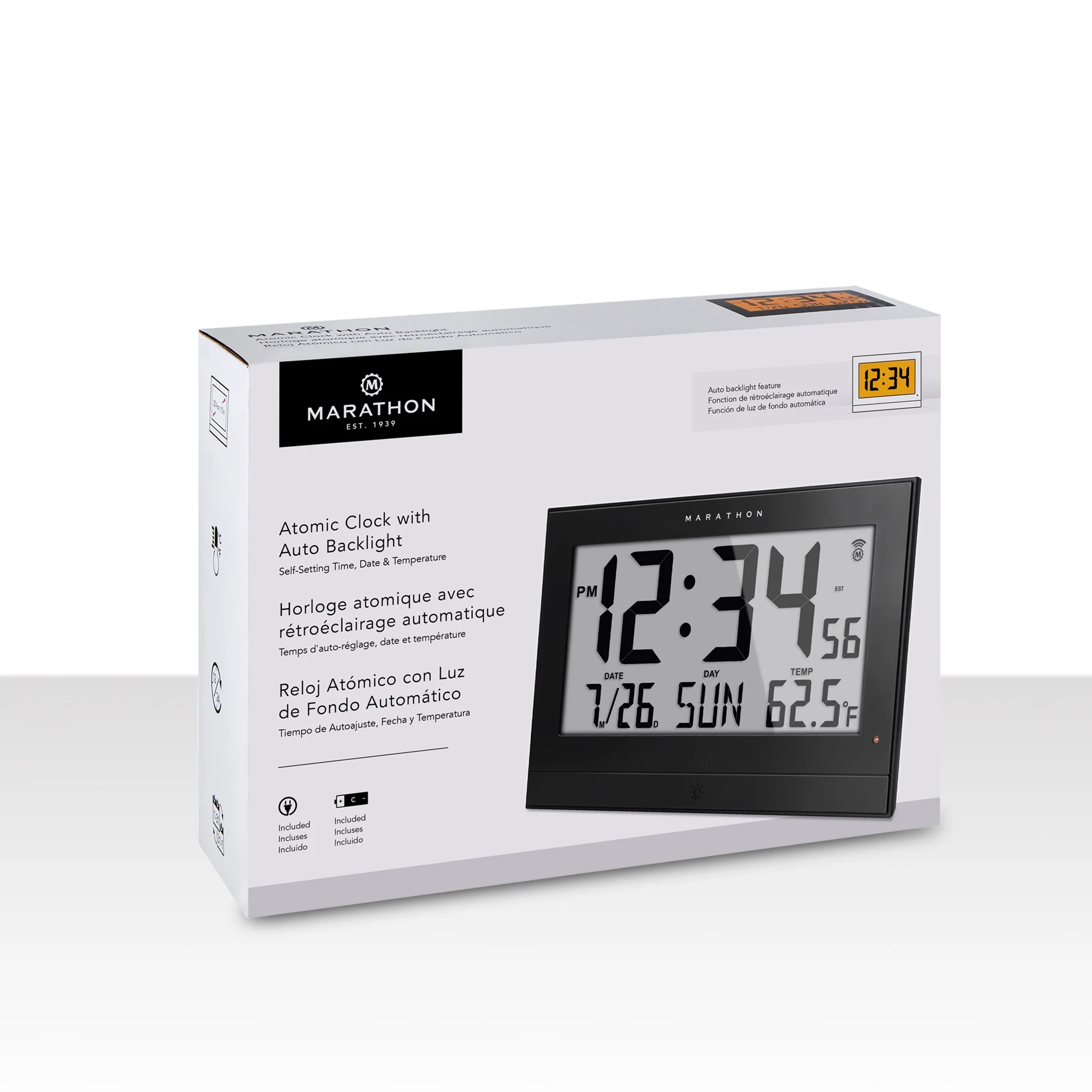 Self-Setting Clock with Auto Backlight and Power Adapter