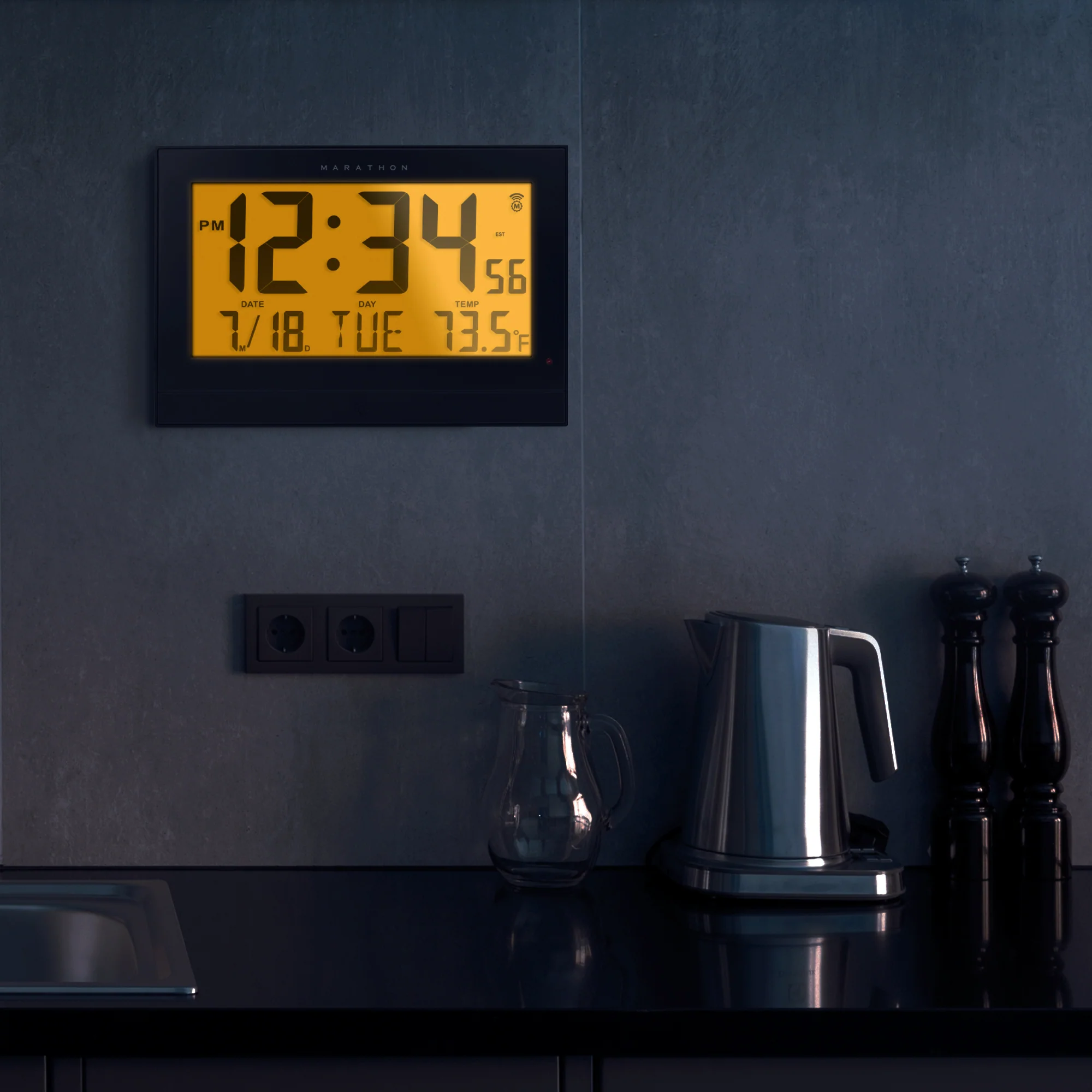 Self-Setting Clock with Auto Backlight and Power Adapter