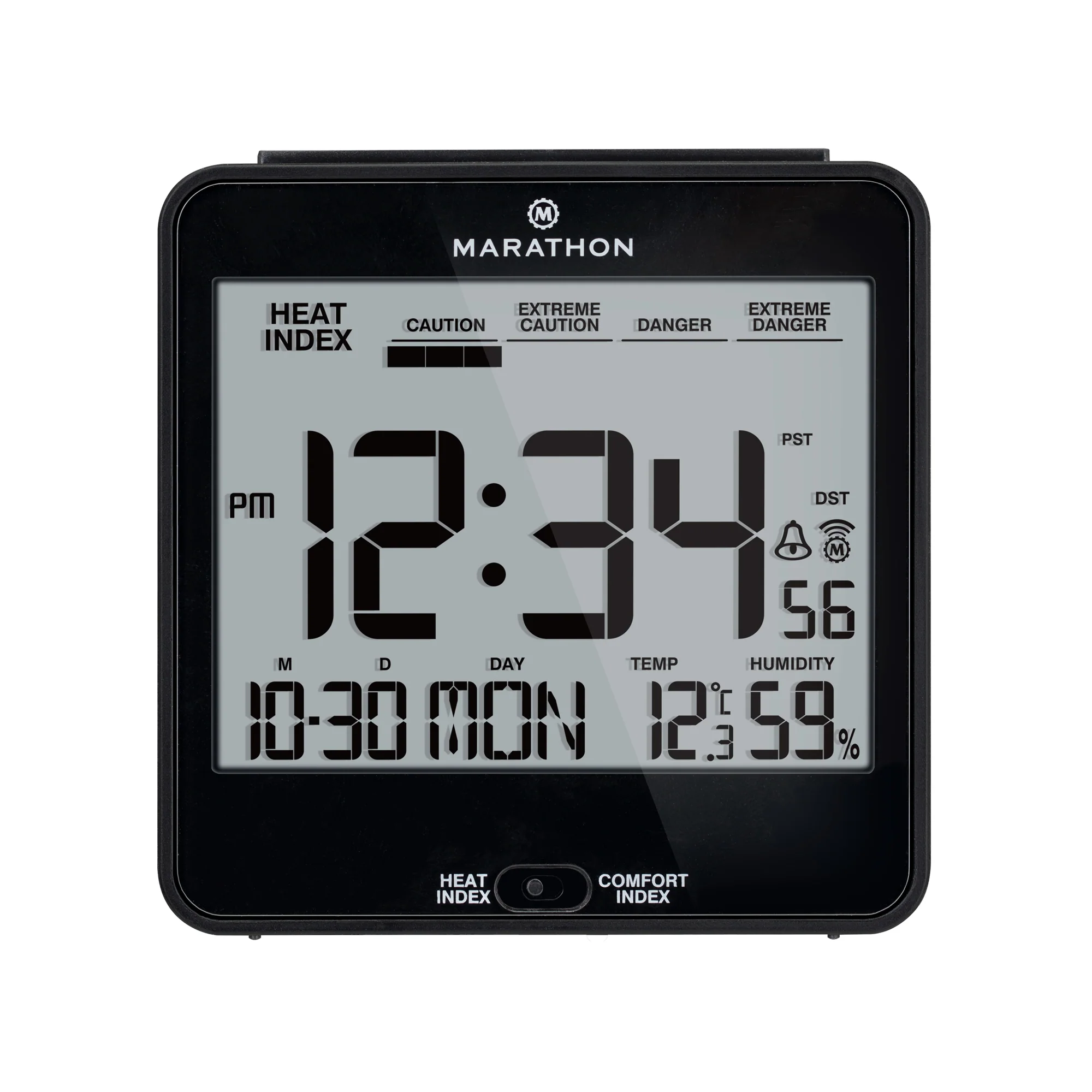 Self-Setting Desk Clock with Backlight, Heat & Comfort Index 1 Self-Setting Desk Clock with Backlight, Heat & Comfort Index