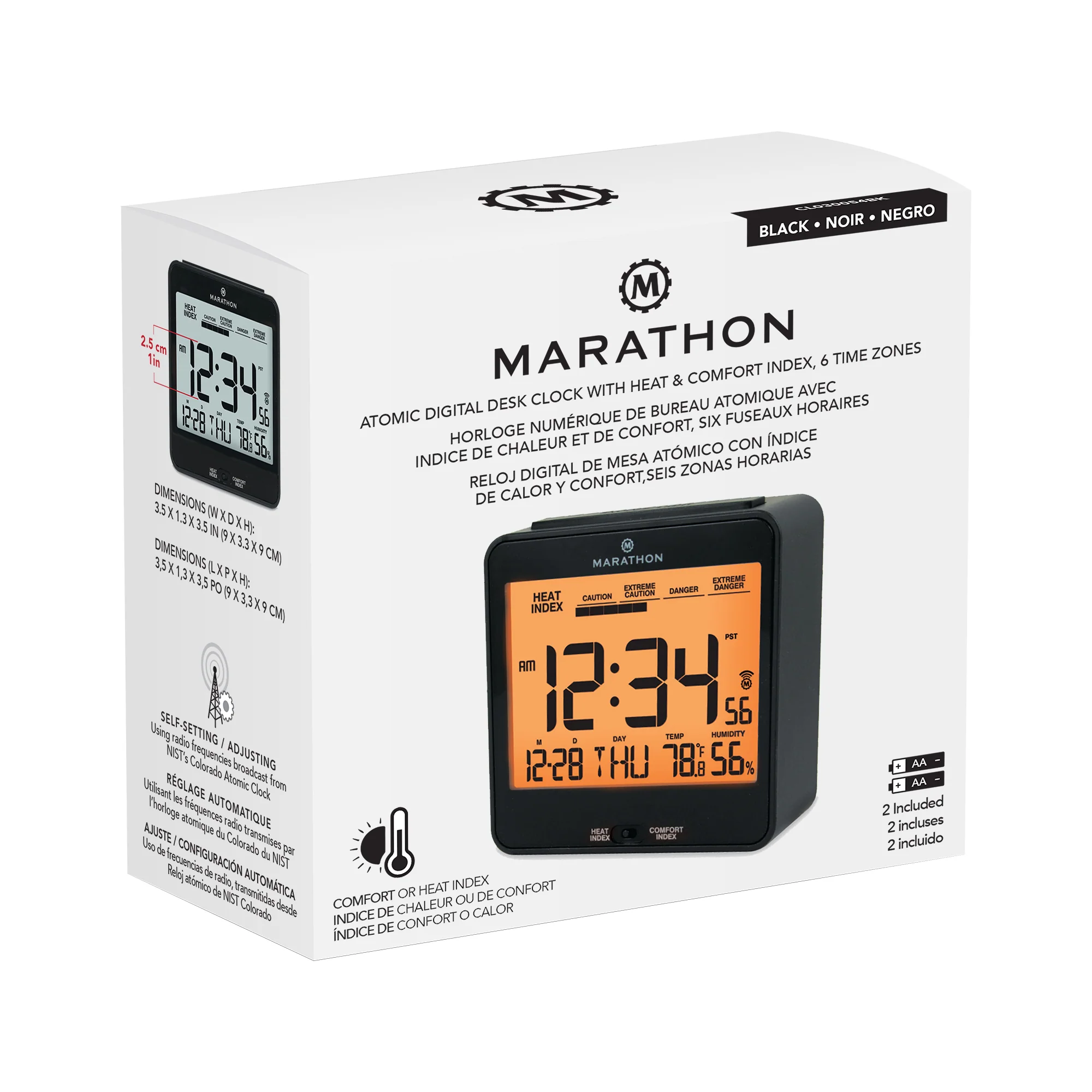 Self-Setting Desk Clock with Backlight, Heat & Comfort Index 12 Self-Setting Desk Clock with Backlight, Heat & Comfort Index