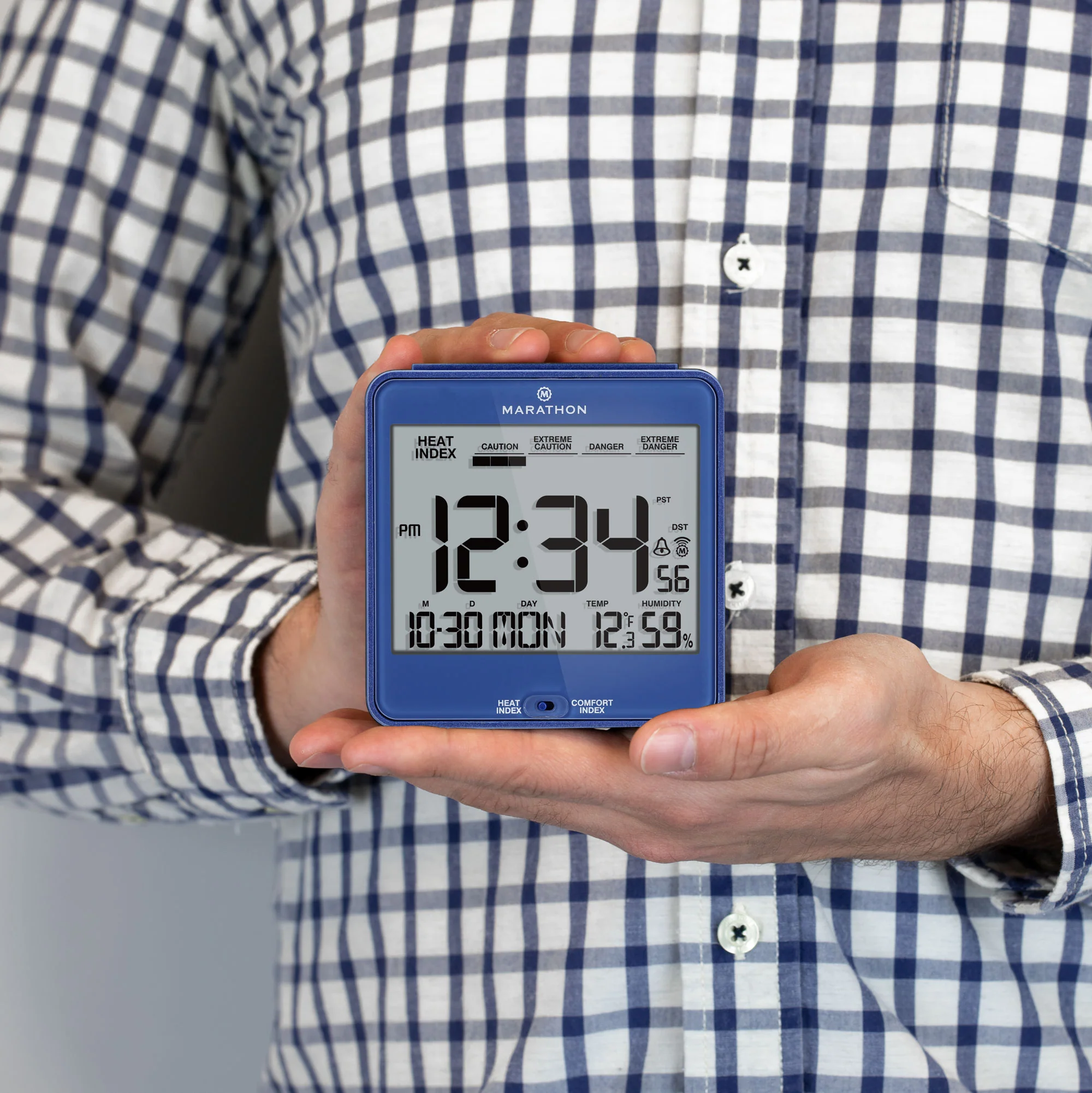 Self-Setting Desk Clock with Backlight, Heat & Comfort Index 19 Self-Setting Desk Clock with Backlight, Heat & Comfort Index