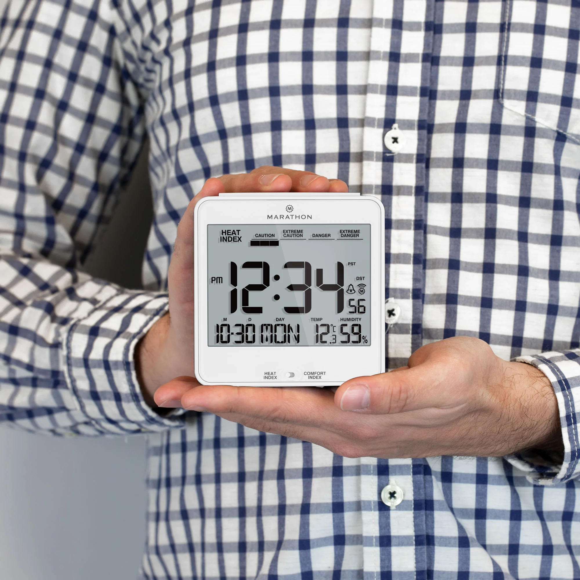 Self-Setting Desk Clock with Backlight, Heat & Comfort Index 29 Self-Setting Desk Clock with Backlight, Heat & Comfort Index