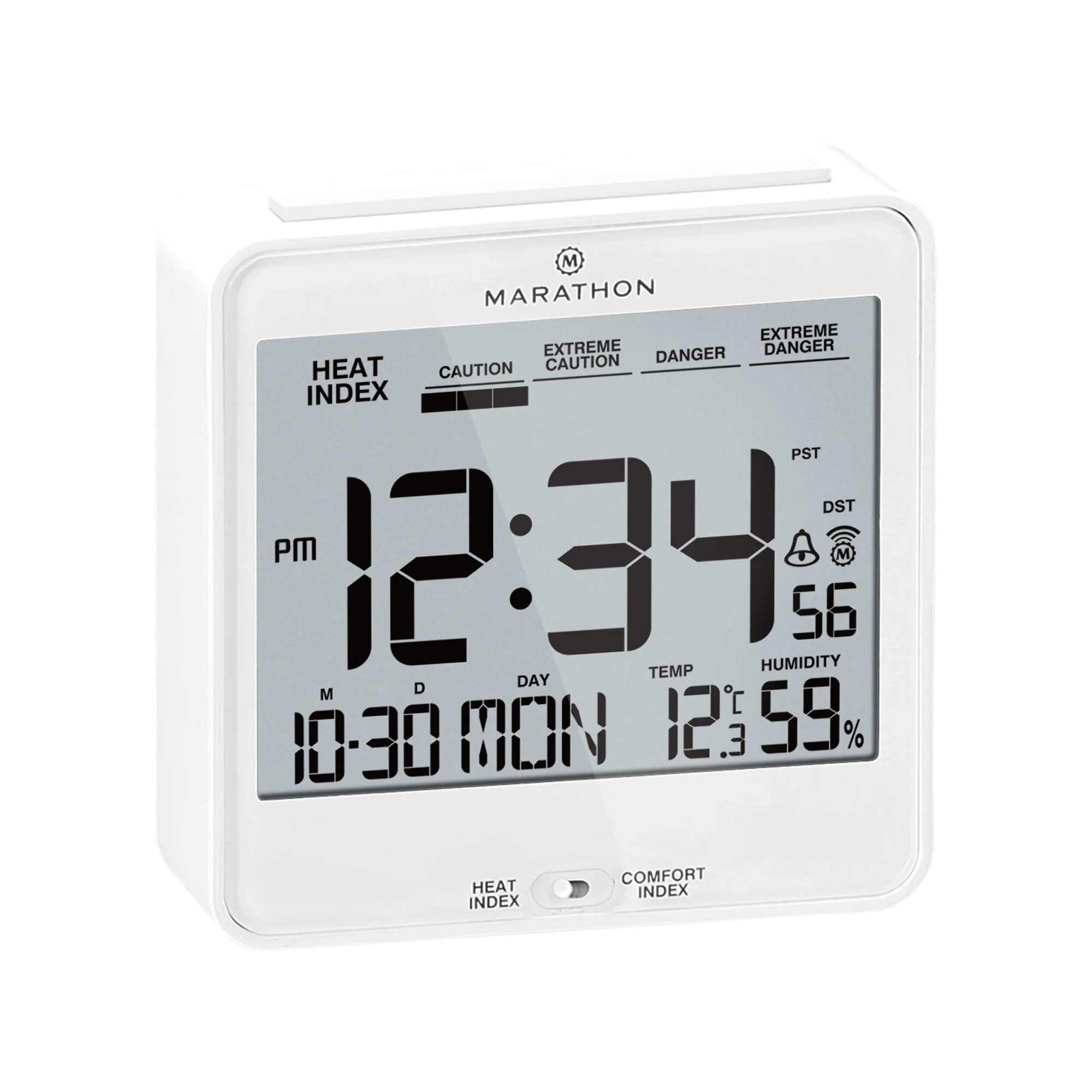 Self-Setting Desk Clock with Backlight, Heat & Comfort Index 37 Self-Setting Desk Clock with Backlight, Heat & Comfort Index
