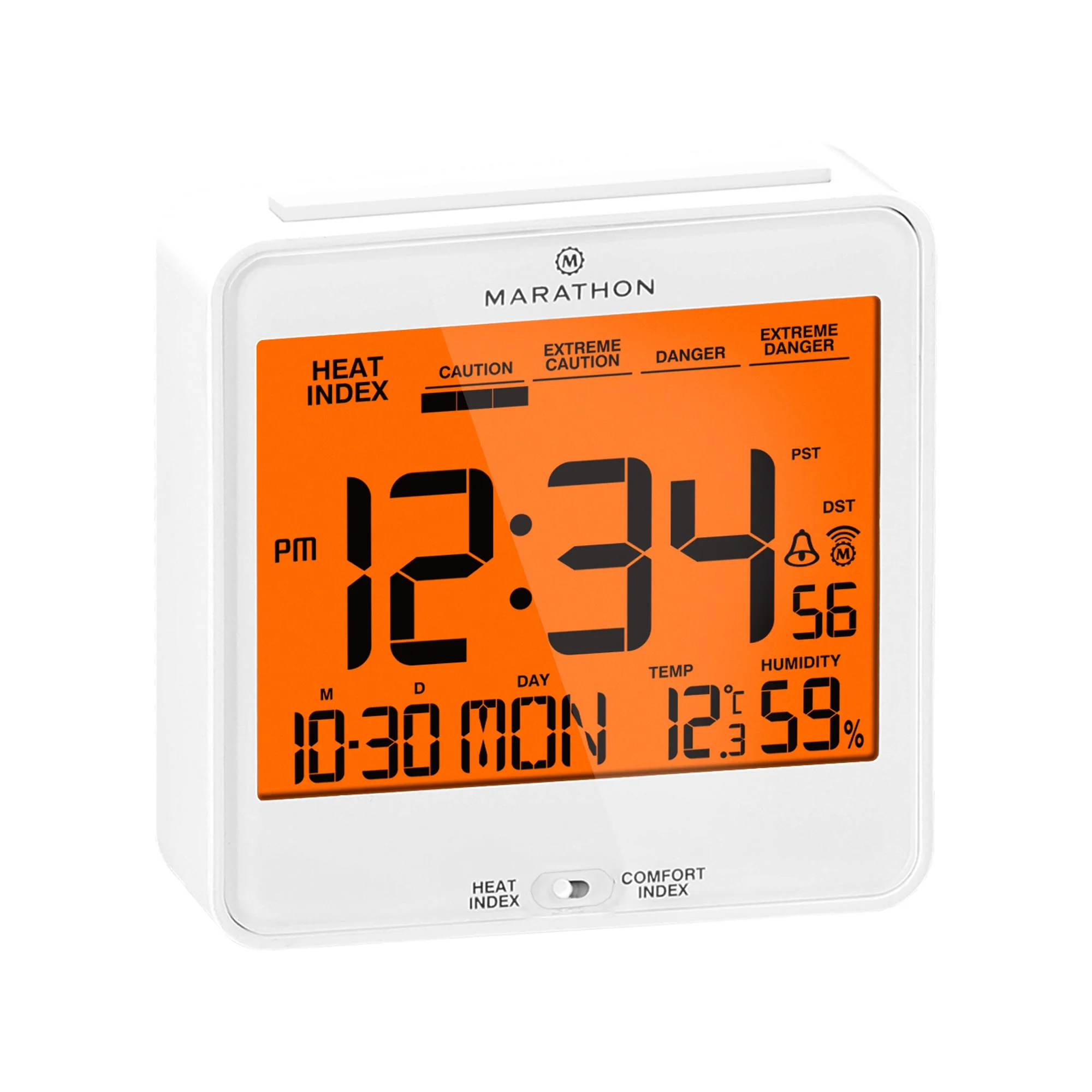 Self-Setting Desk Clock with Backlight, Heat & Comfort Index 4 Self-Setting Desk Clock with Backlight, Heat & Comfort Index
