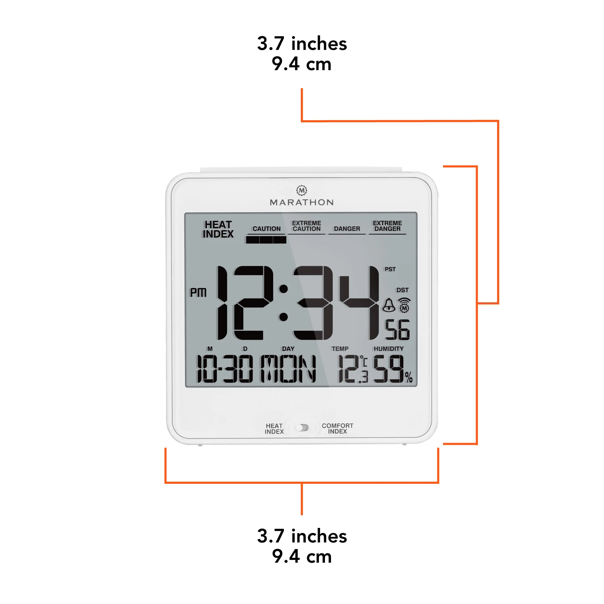 Self-Setting Desk Clock with Backlight, Heat & Comfort Index 59 Self-Setting Desk Clock with Backlight, Heat & Comfort Index