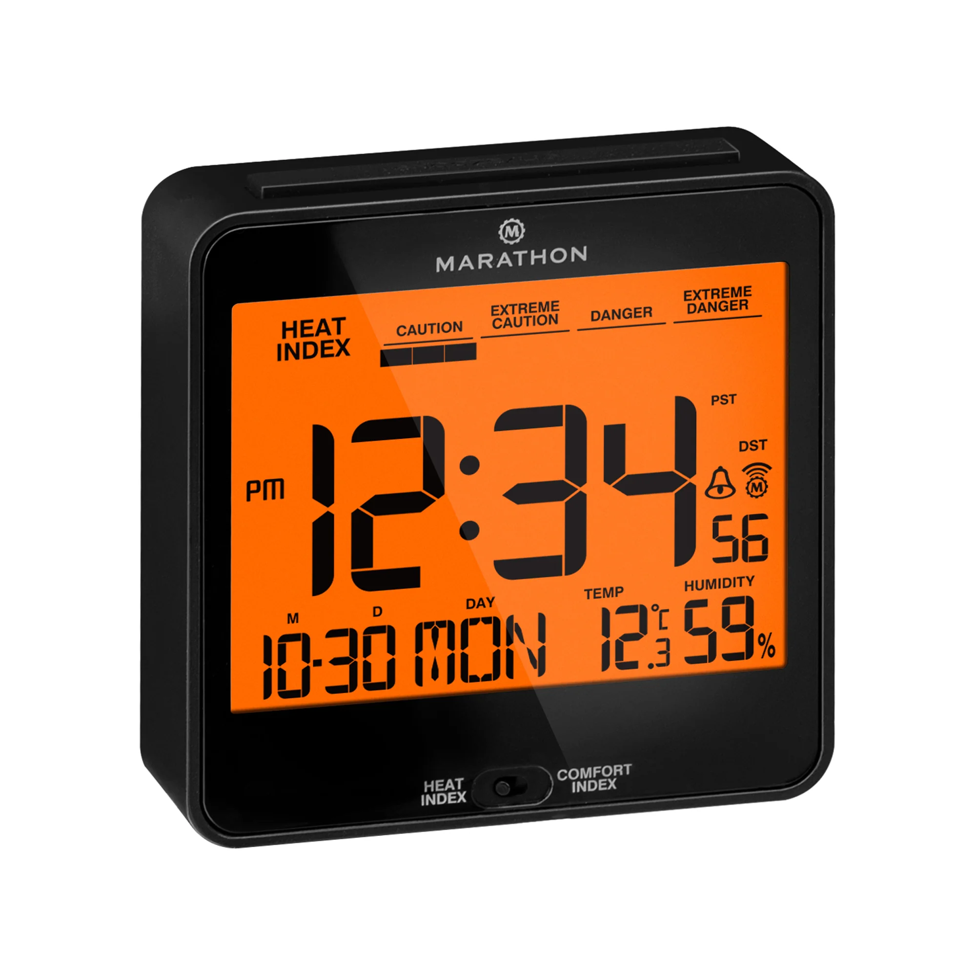 Self-Setting Desk Clock with Backlight, Heat & Comfort Index 6 Self-Setting Desk Clock with Backlight, Heat & Comfort Index