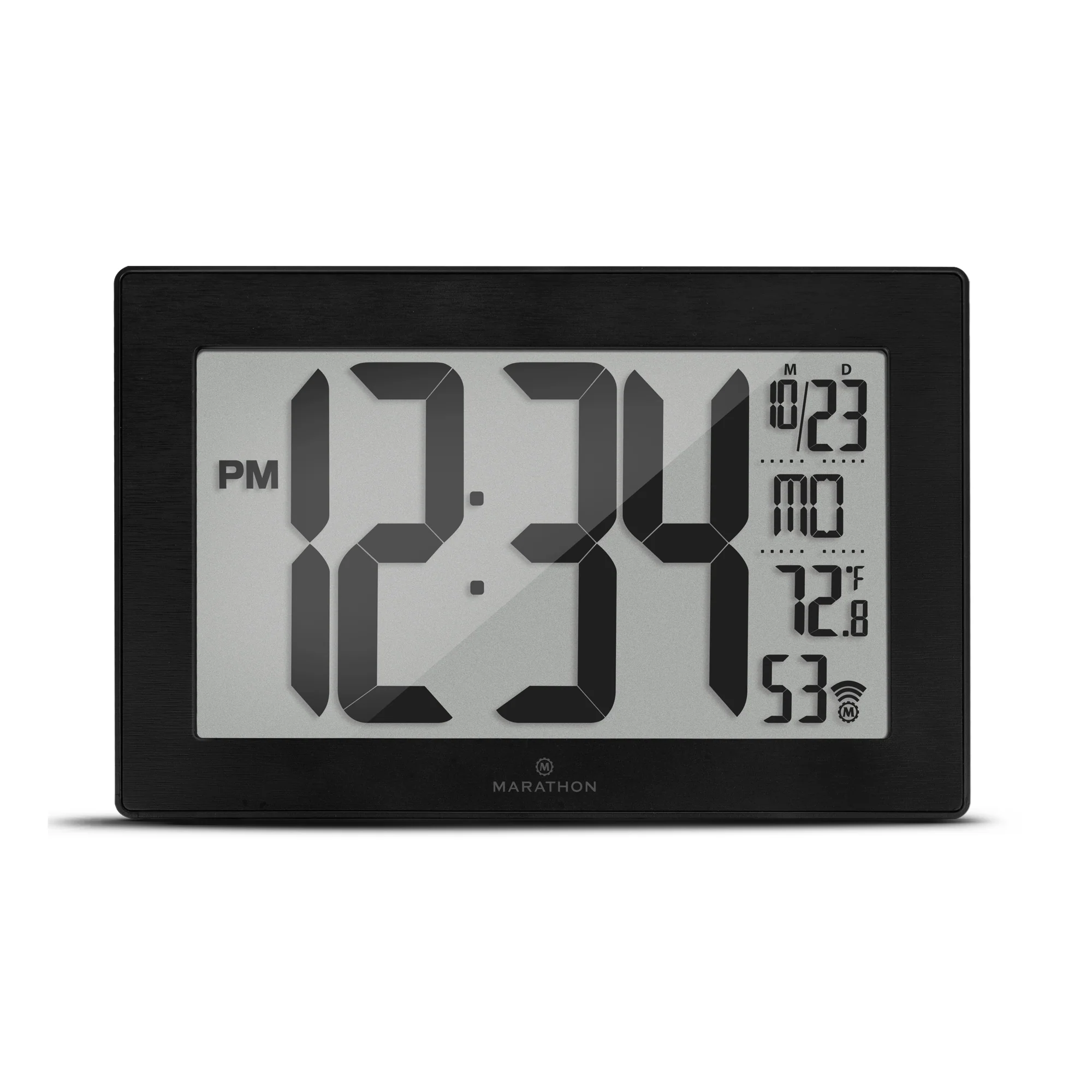 Self-Setting, Self-Adjusting, Wall Clock w/ Stand & 8 Time Zones - Black/Black Stainless Steel