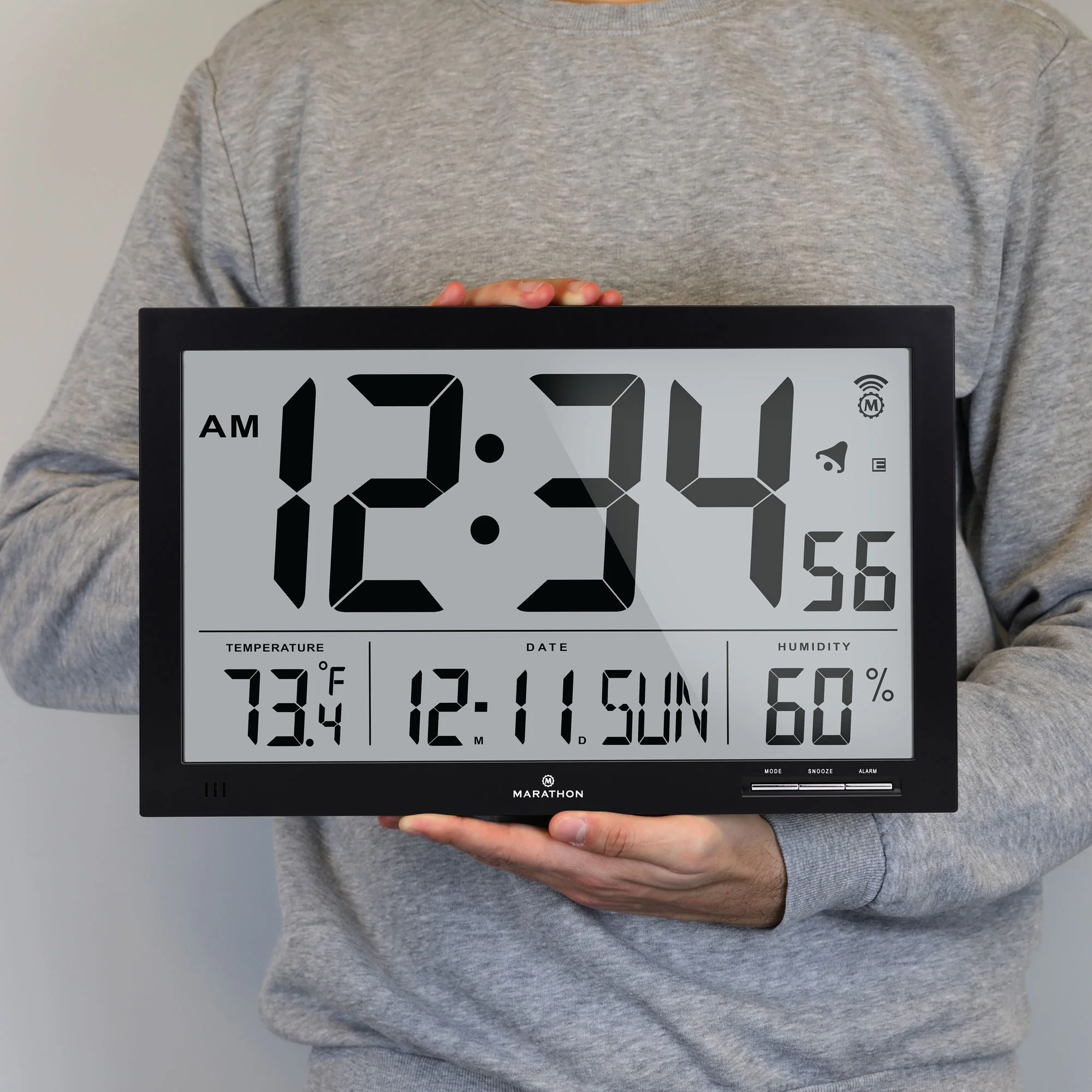 Slim Jumbo Self-Setting Wall Clock with Indoor Temperature & Humidity
