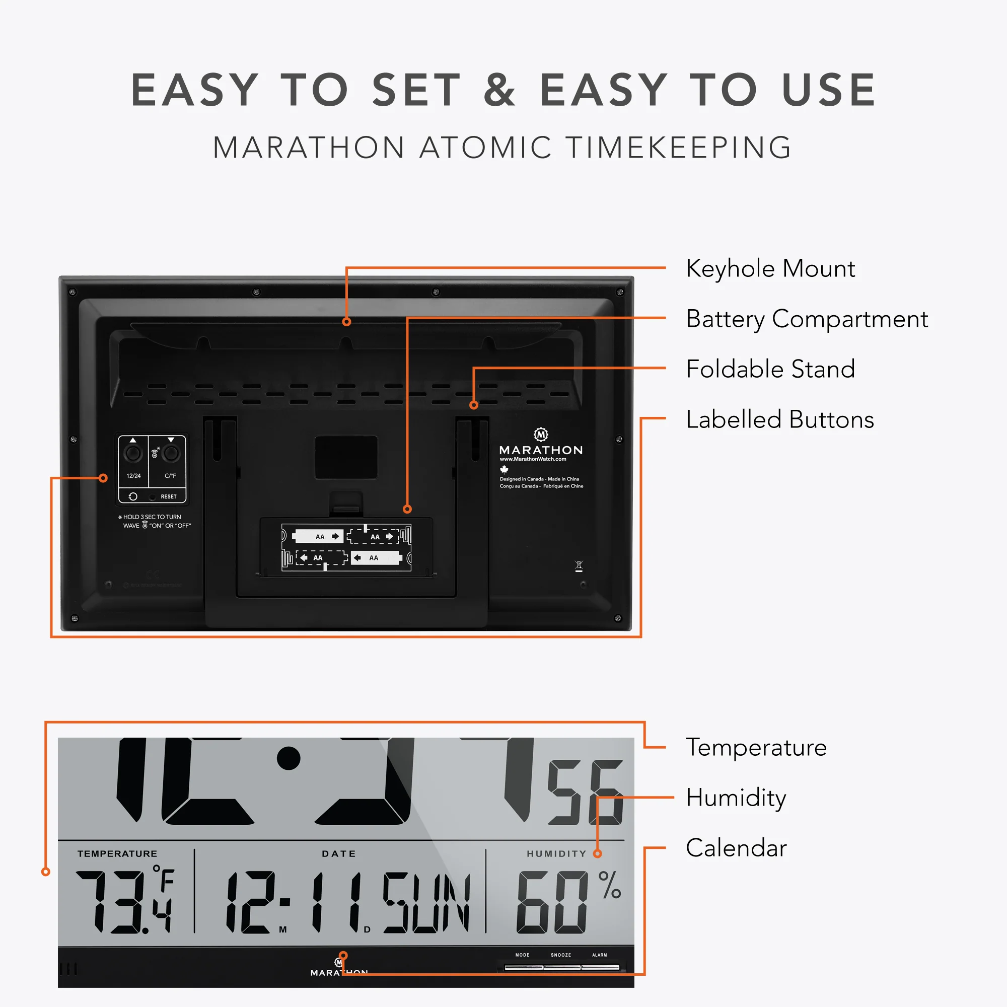 Slim Jumbo Self-Setting Wall Clock with Indoor Temperature & Humidity