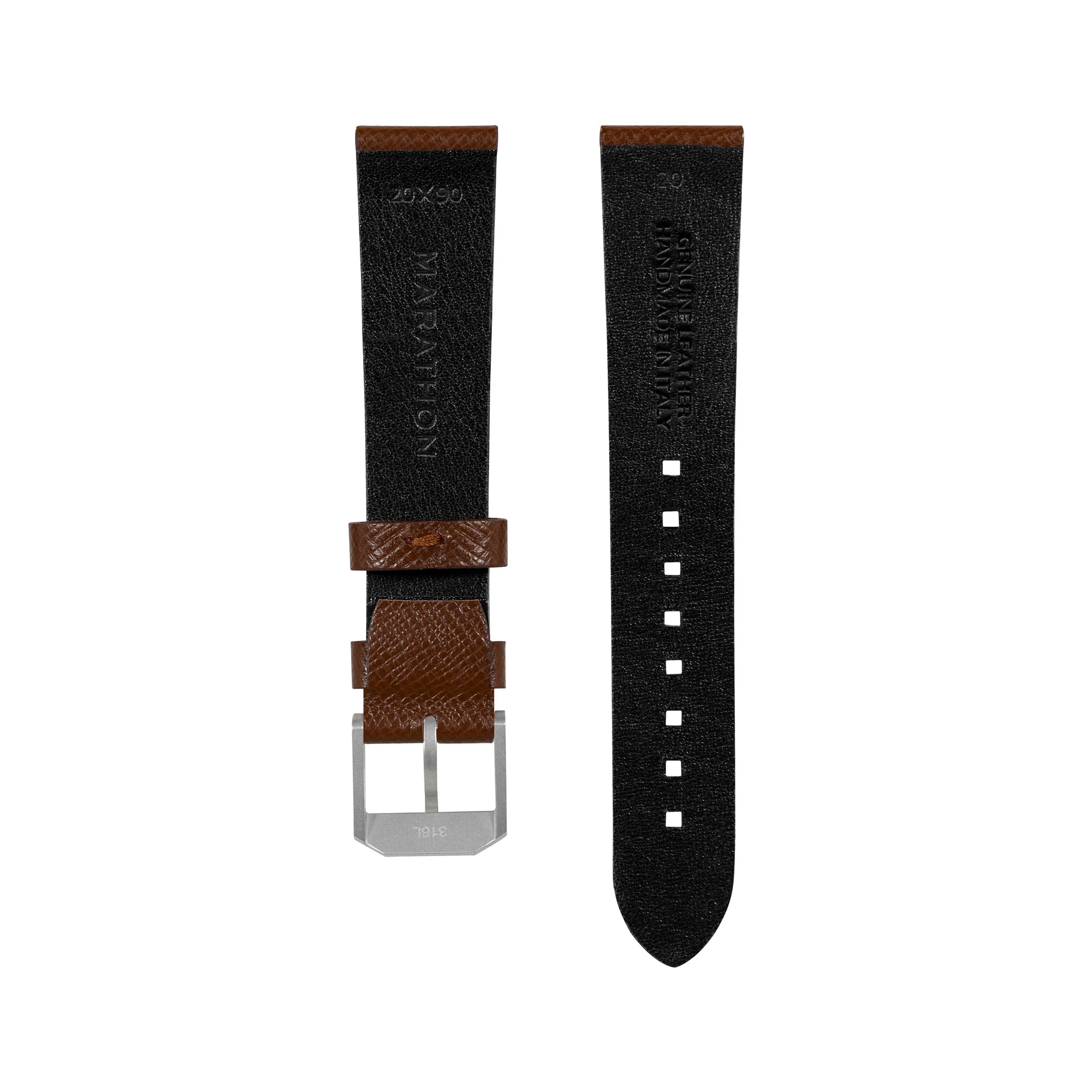 2-Piece Leather Strap, 20mm, Cognac, Parkerized Hardware