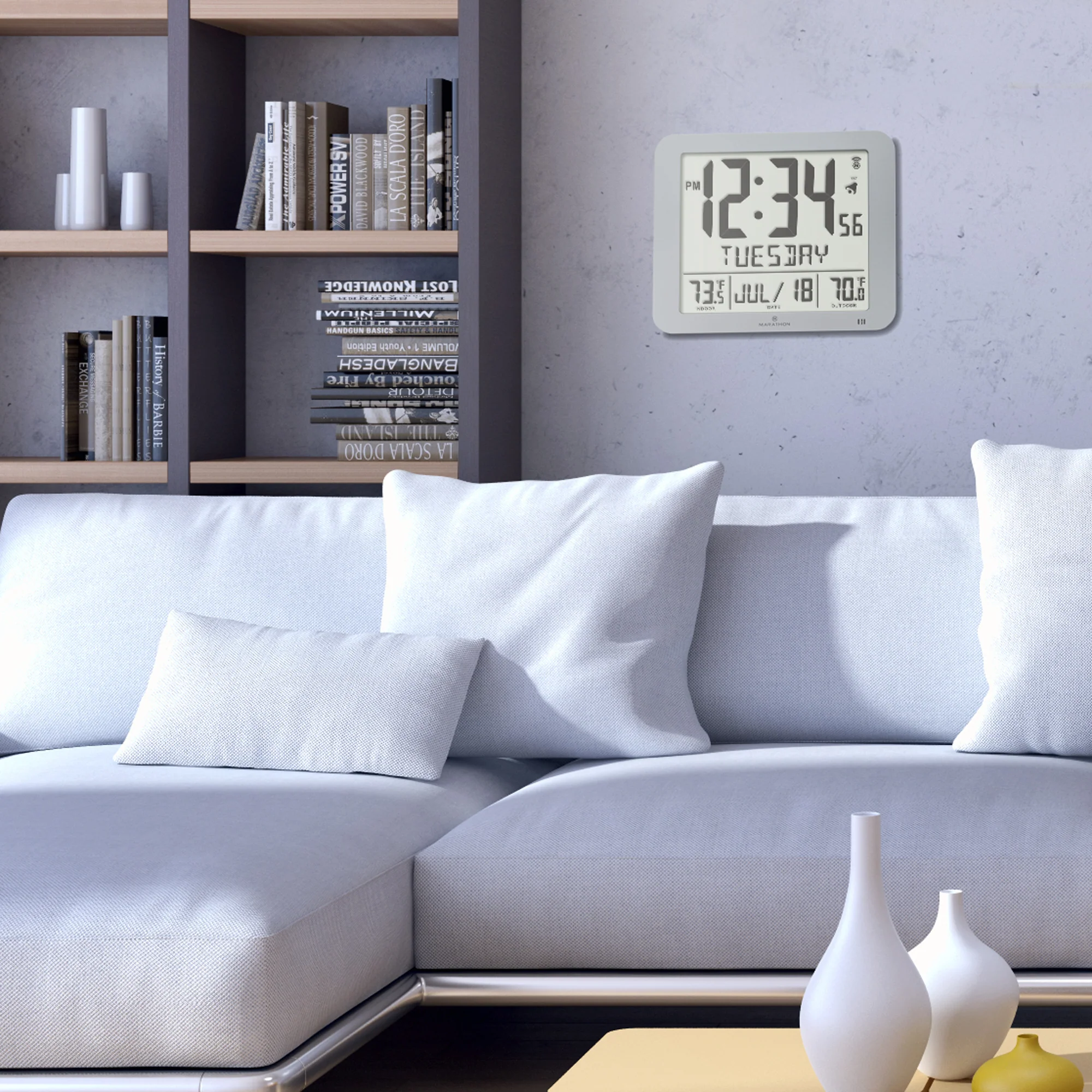 Slim Self-Setting Full Calendar Wall Clock with Indoor/Outdoor Temperature 12 Slim Self-Setting Full Calendar Wall Clock with Indoor/Outdoor Temperature