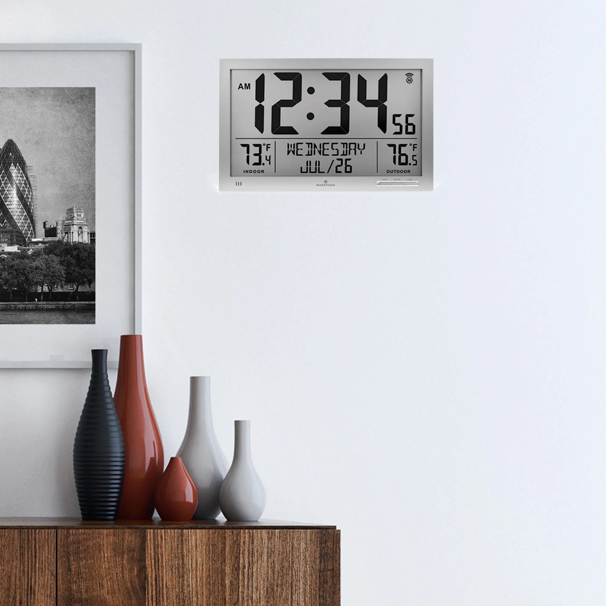 Self-Setting Full Calendar Clock with Extra Large Digits Indoor and Outdoor Temperature - Graphite Grey 2 Self-Setting Full Calendar Clock with Extra Large Digits Indoor and Outdoor Temperature - Graphite Grey