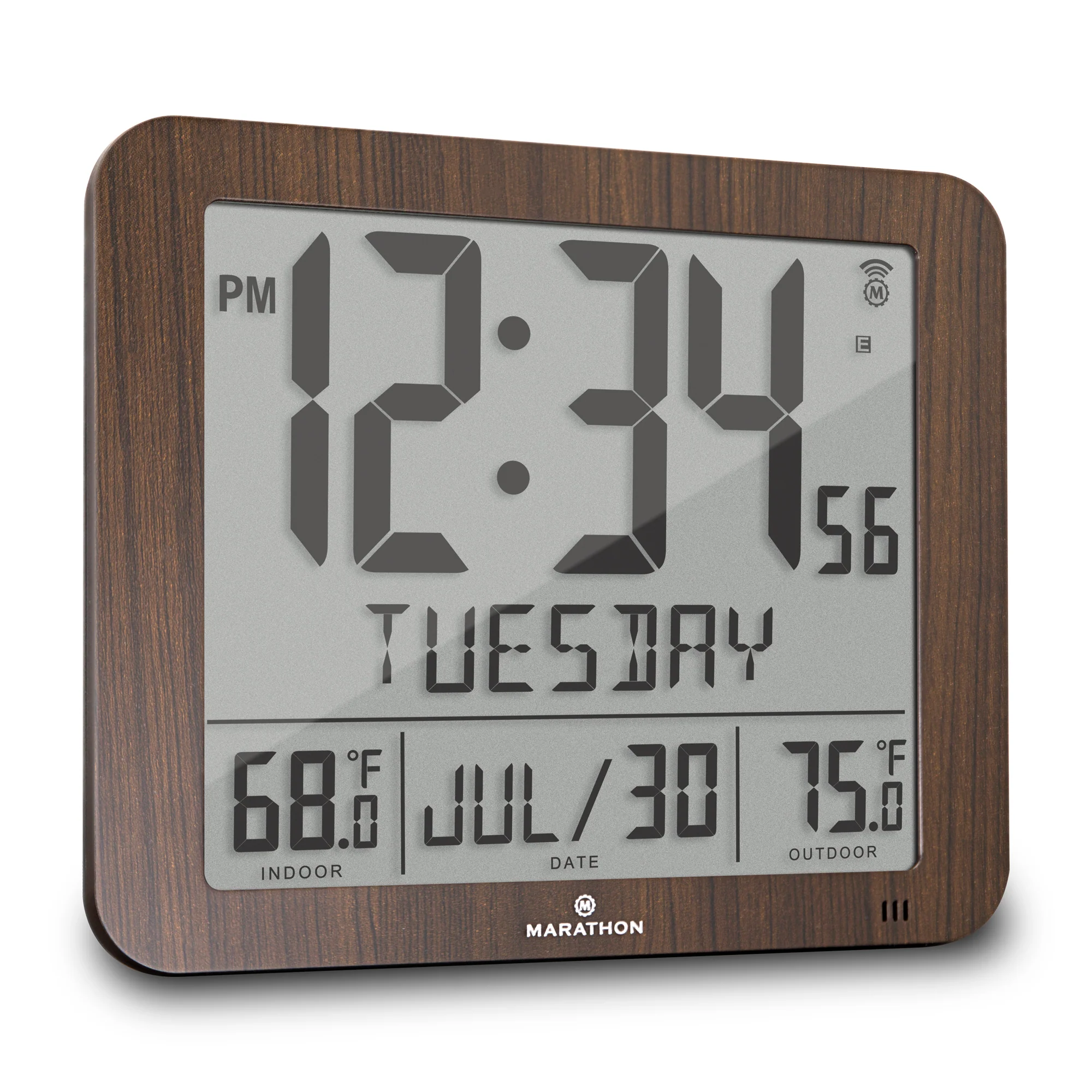 Slim Self-Setting Full Calendar Wall Clock with Indoor/Outdoor Temperature 25 Slim Self-Setting Full Calendar Wall Clock with Indoor/Outdoor Temperature